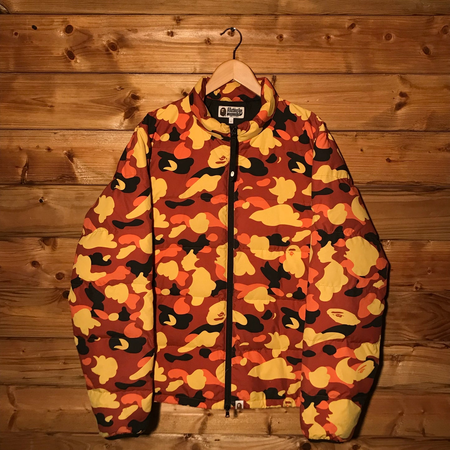 Bape, A Bathing Ape Orange Camo puffer jacket