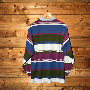 80s Lacoste IZOD Boys Multi Striped long sleeve polo t shirt