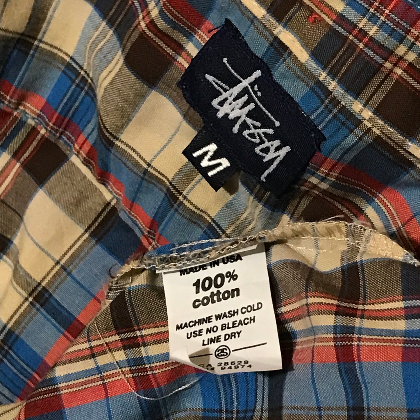 90s Stüssy Plaid Corner Script short sleeve button up shirt