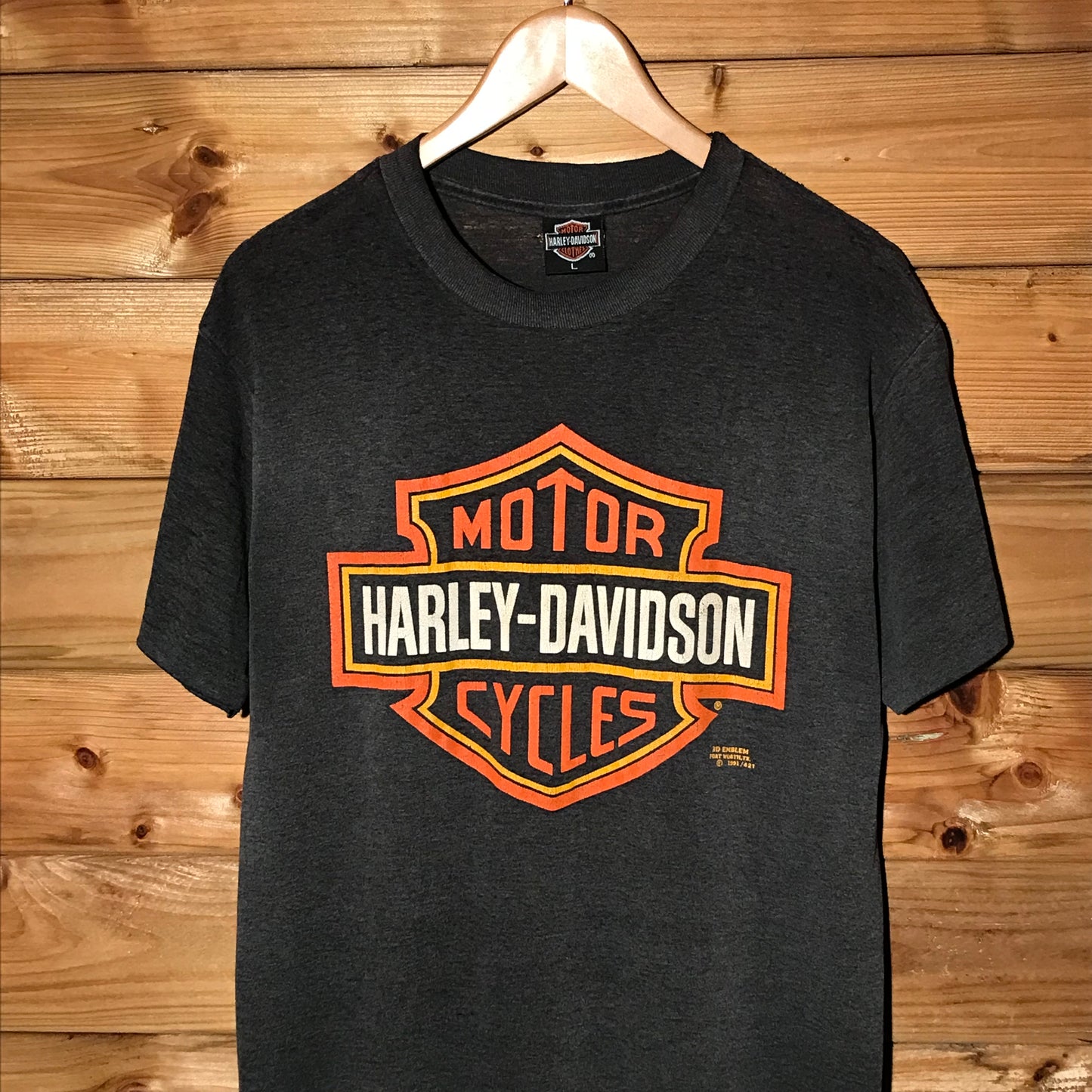 1991 Harley Davidson 3D Emblem Centre Spellout t shirt