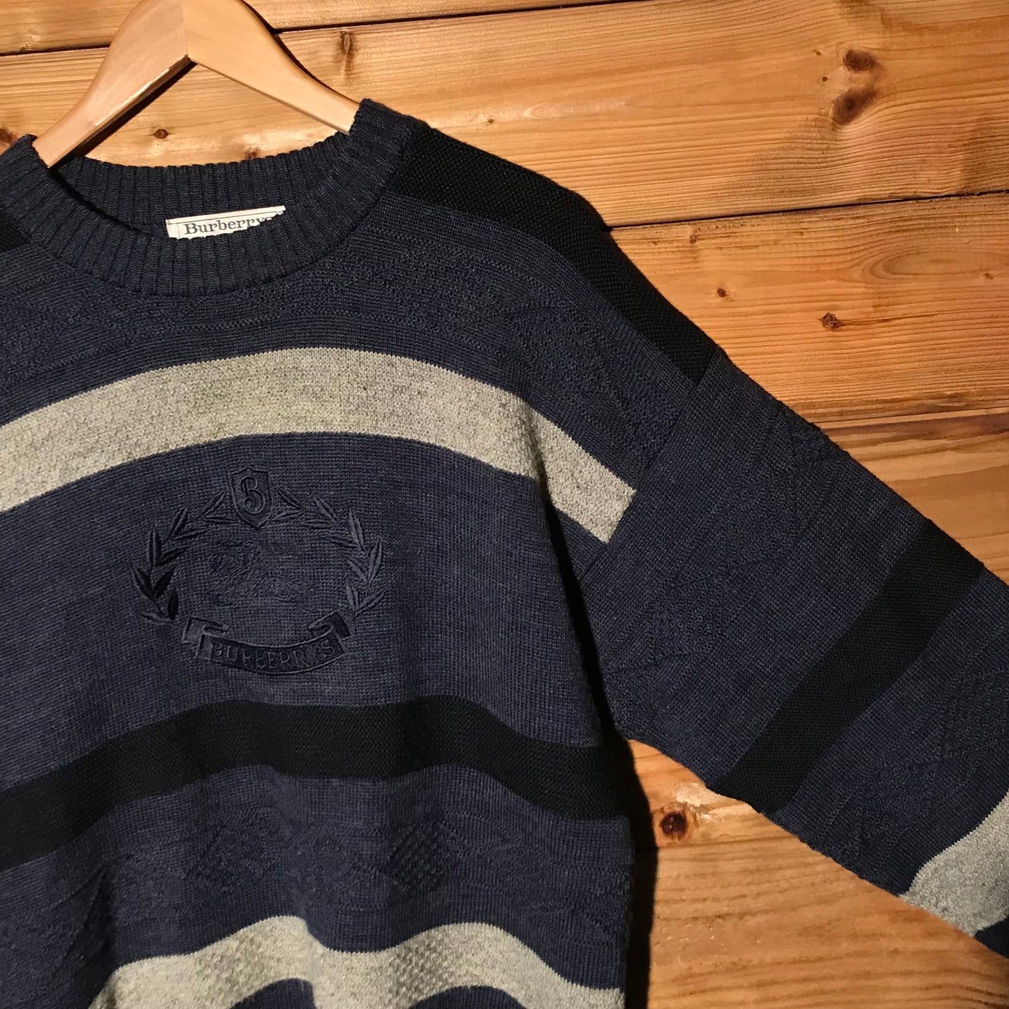 90s Burberry Knight Crest Striped knit sweatshirt