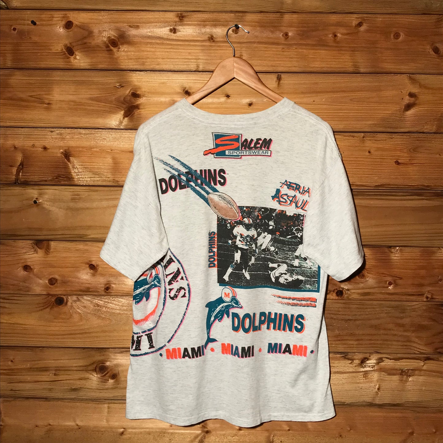 1990 Salem Sportswear NFL Team Miami Dolphins AOP t shirt