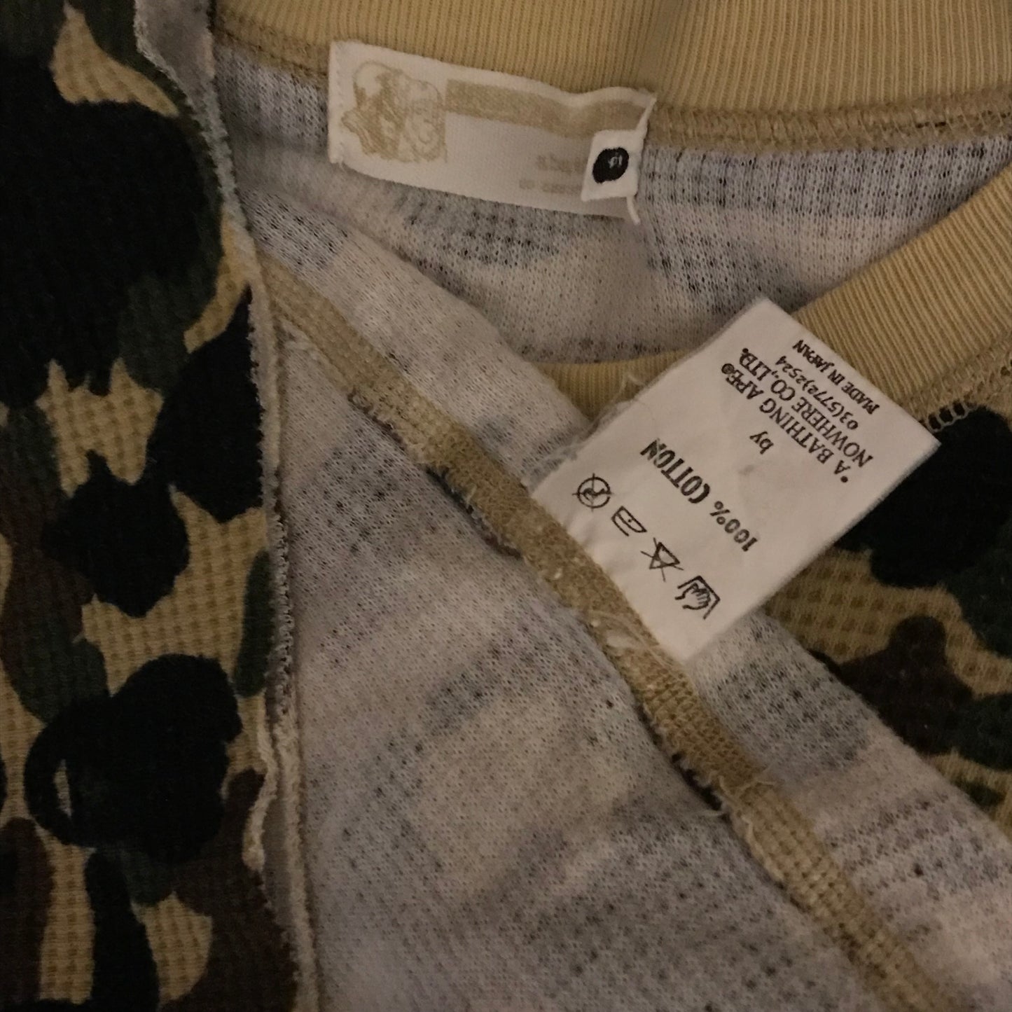 Bape, A Bathing Ape Yellow Camo AOP Waffle Knit t shirt