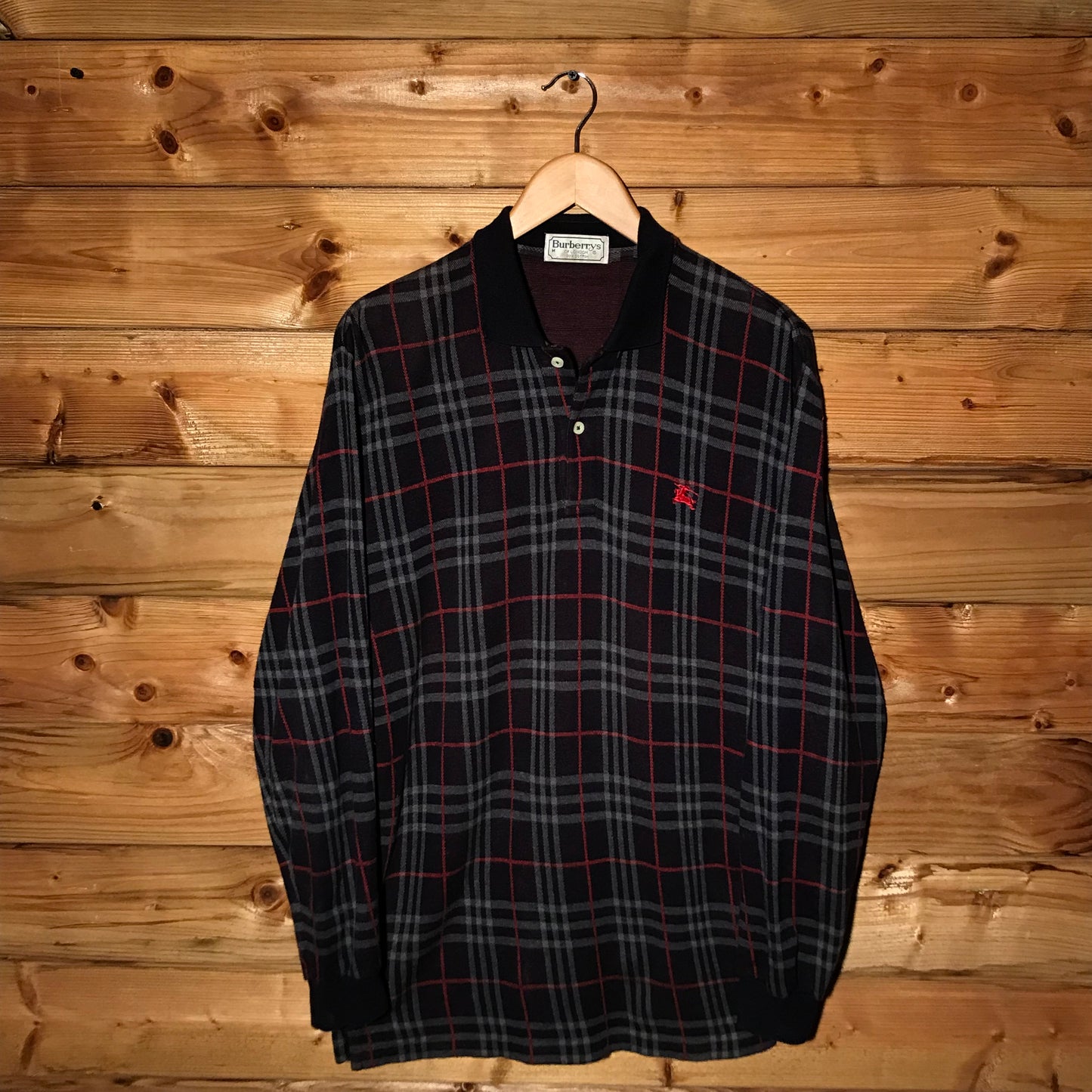 90s Burberry Nova Check Pattern long sleeve polo t shirt