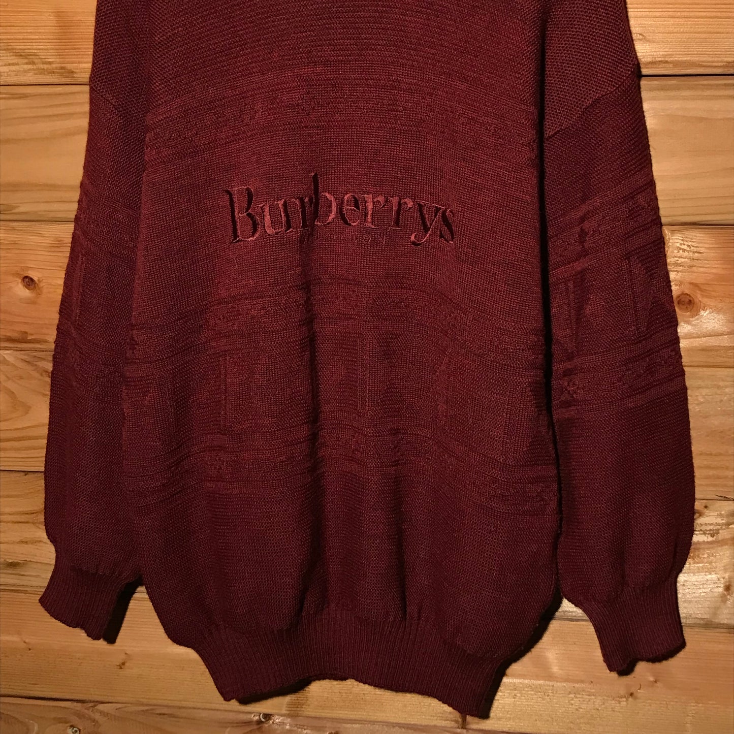 90s Burberry Centre Spellout Tonal Striped knit sweatshirt