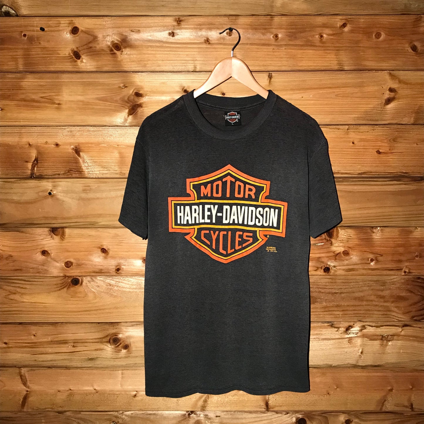 1991 Harley Davidson 3D Emblem Centre Spellout t shirt