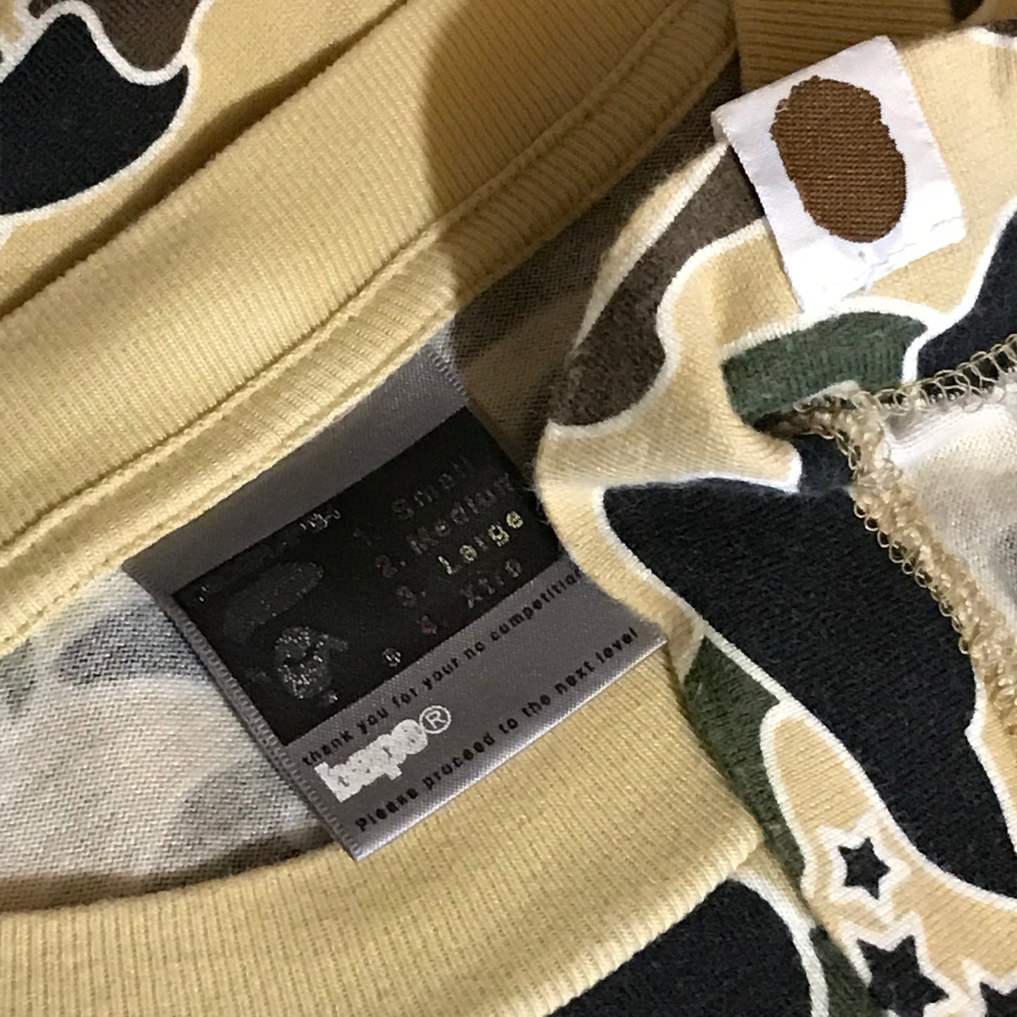 2001 Bape, A Bathing Ape Yellow Psyche Camo AOP t shirt