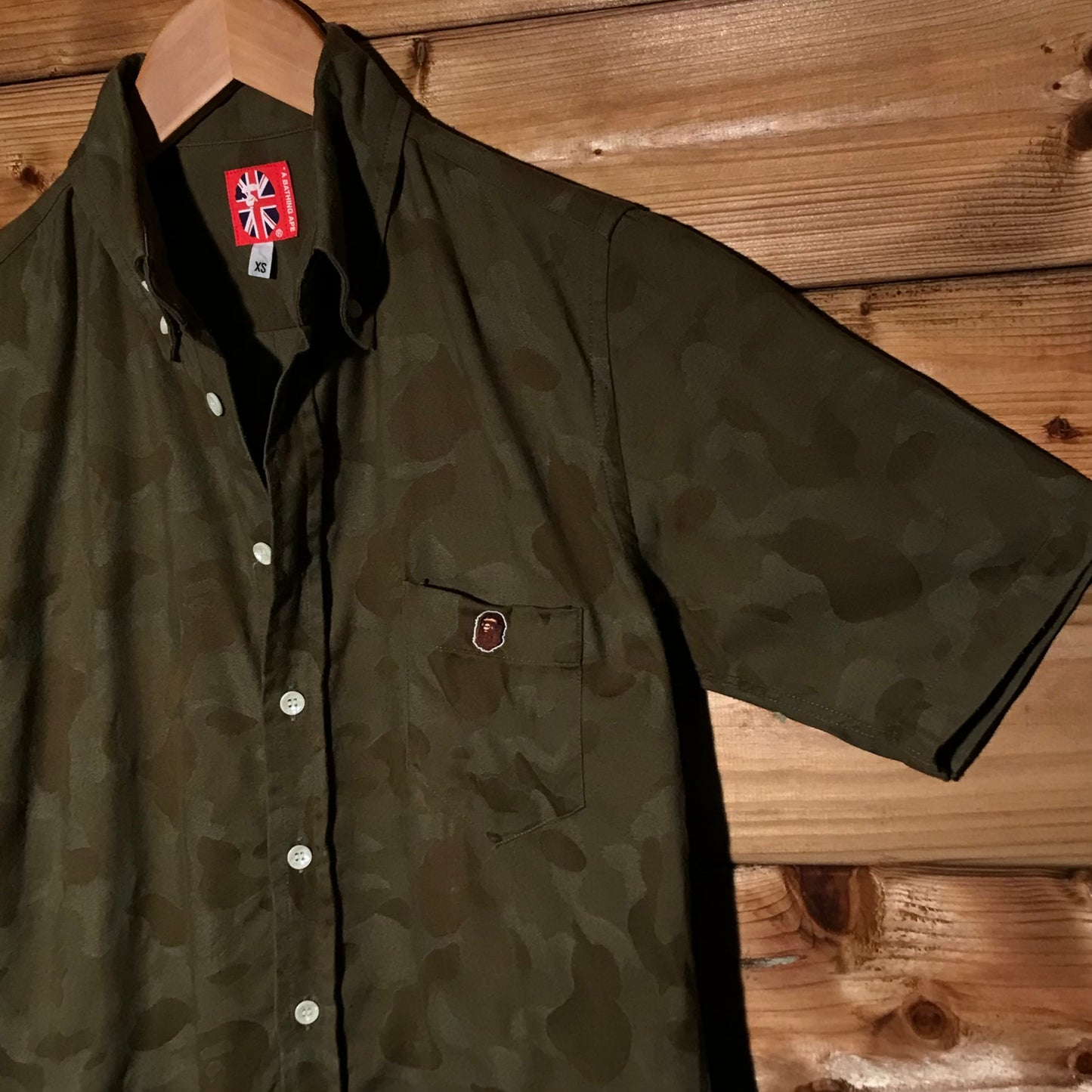 Bape, A Bathing Ape Tonal Green Camo AOP button up shirt