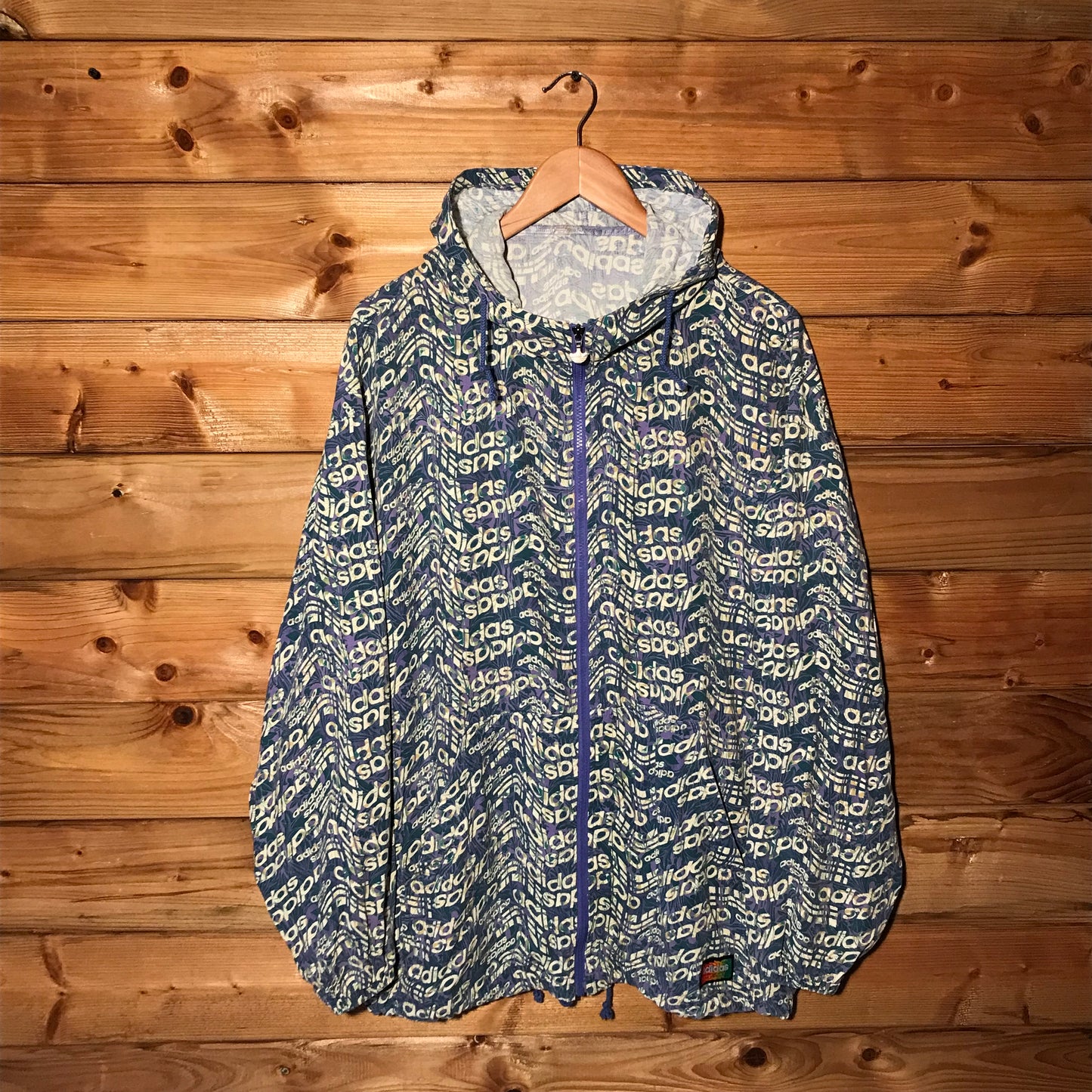 90s Adidas Wavy Repeat Spellout AOP jacket