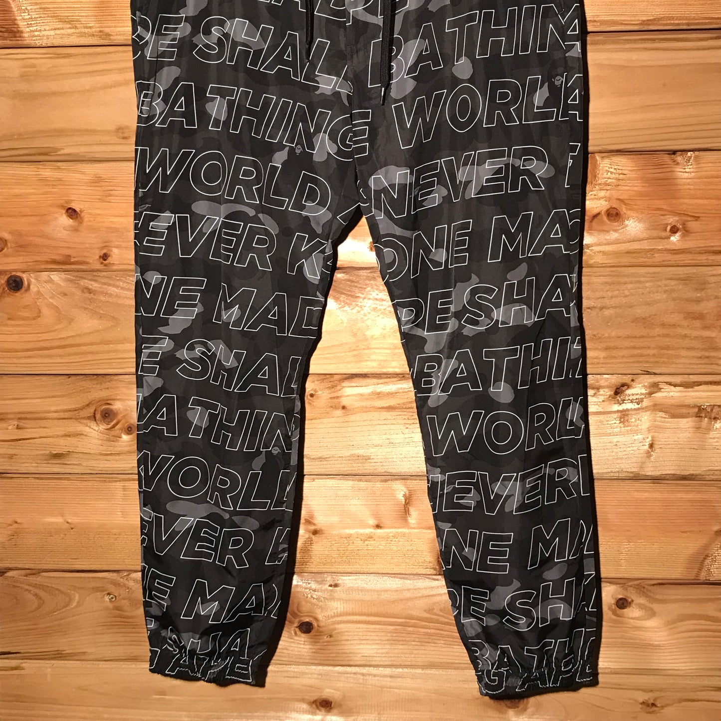 Bape, A Bathing Ape Text Colour Black Camo trousers