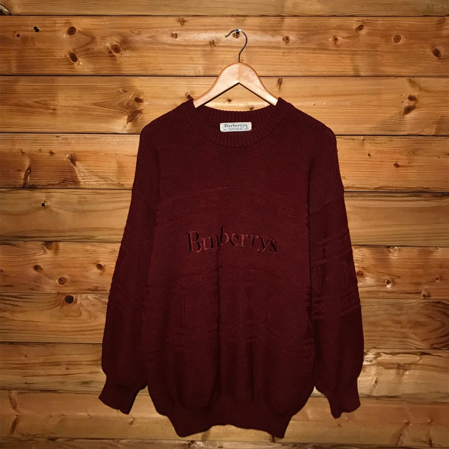 90s Burberry Centre Spellout Tonal Striped knit sweatshirt