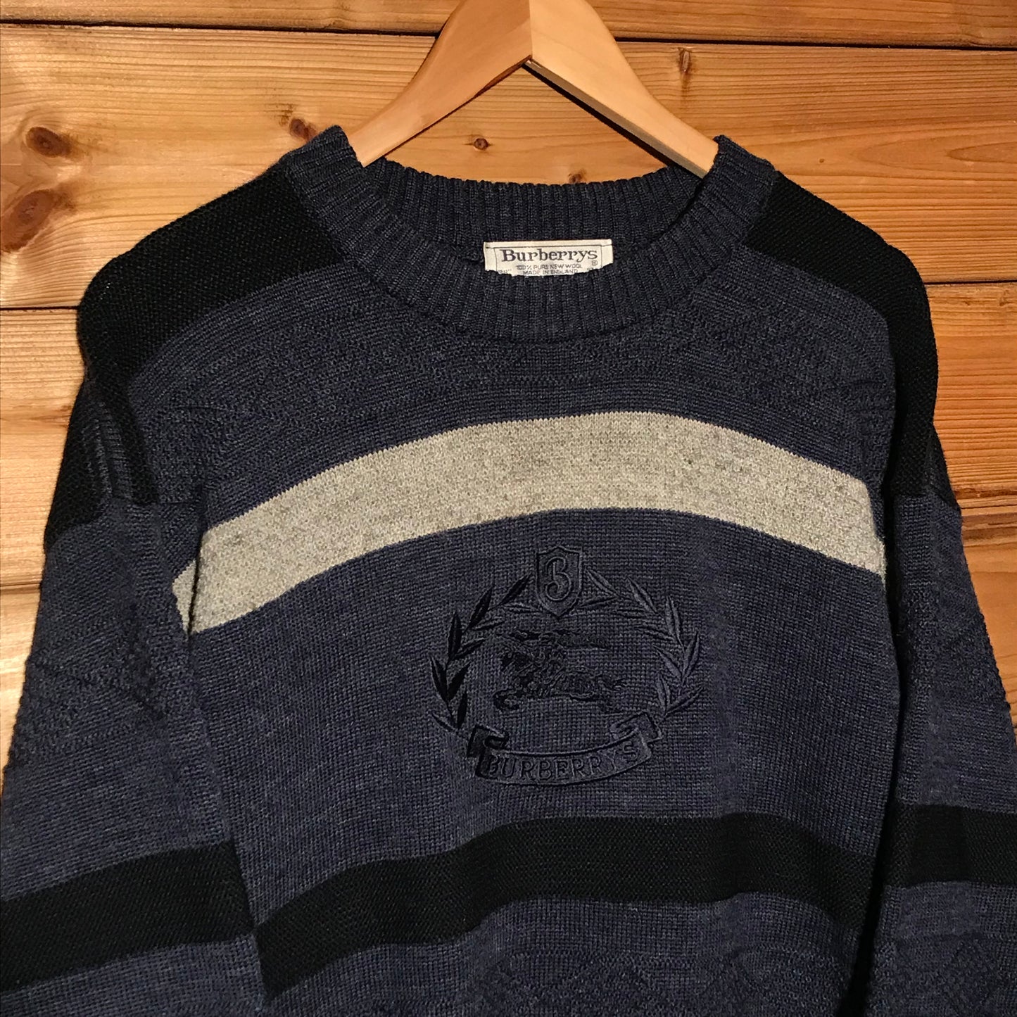 90s Burberry Knight Crest Striped knit sweatshirt