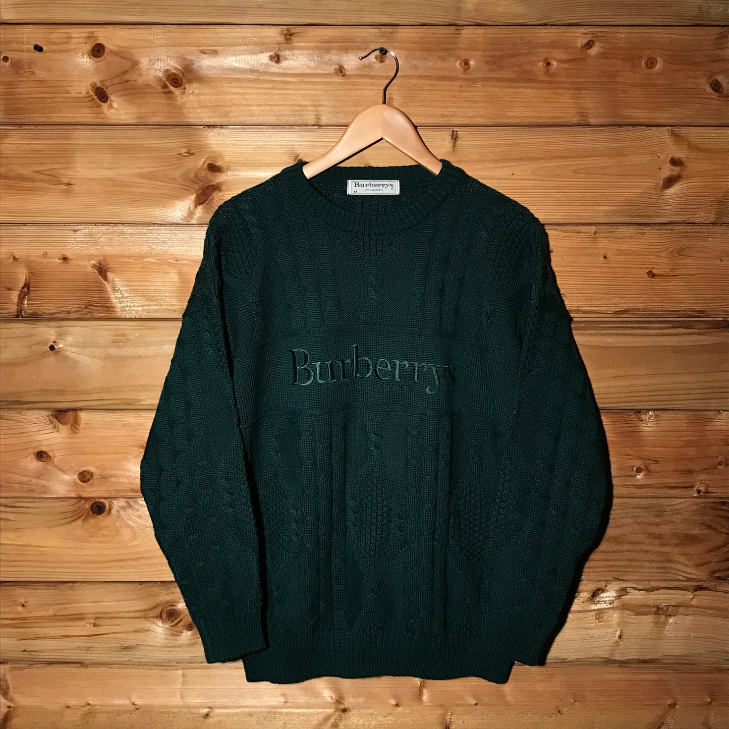 90s Burberry Centre Spellout cable knit sweatshirt