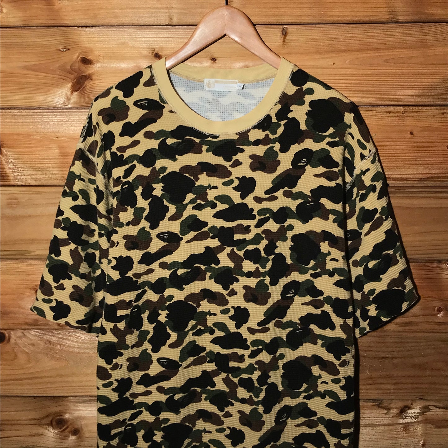 Bape, A Bathing Ape Yellow Camo AOP Waffle Knit t shirt