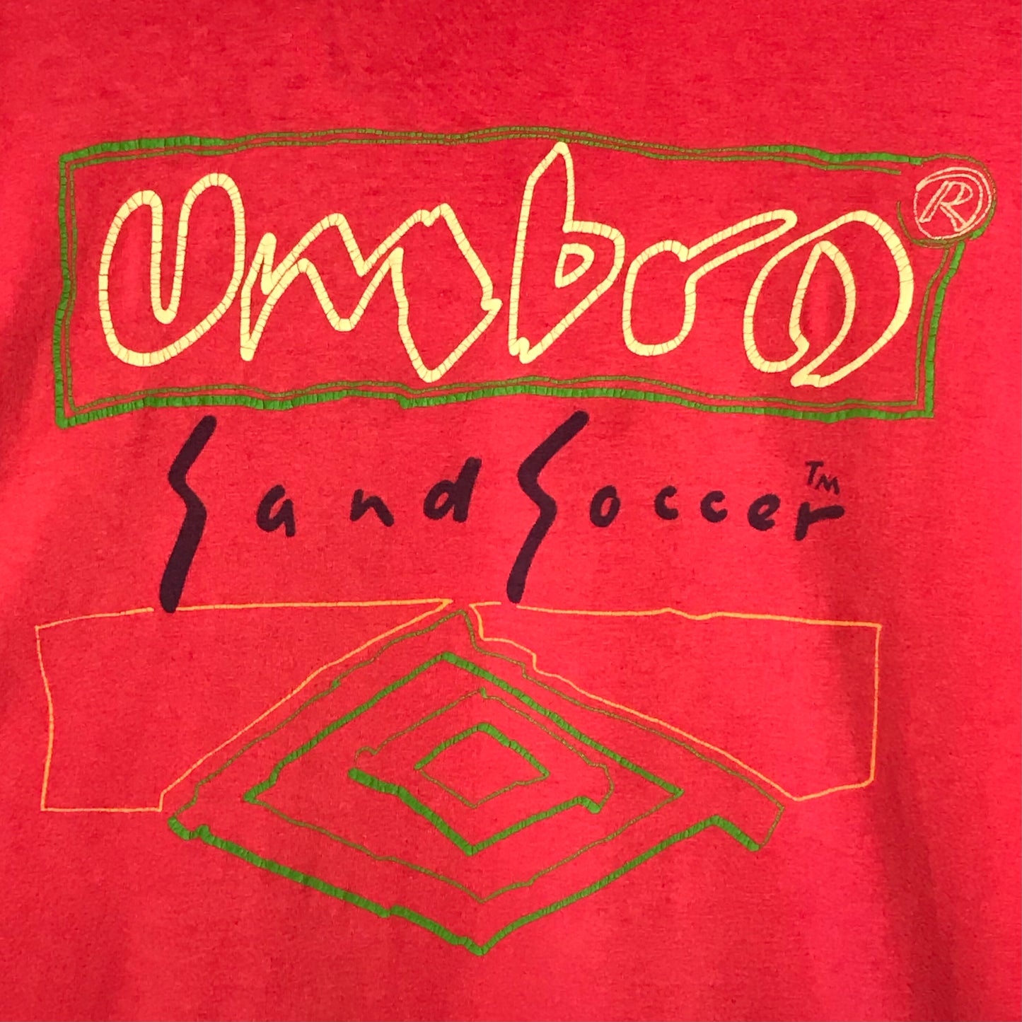 90s Umbro Sand Soccer Drawn Centre Spellout t shirt