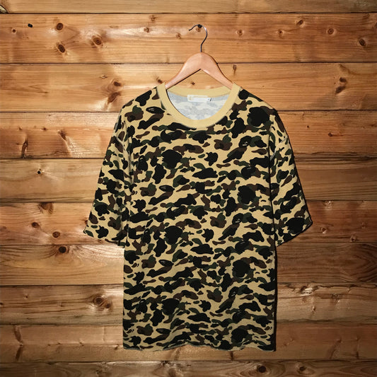 Bape, A Bathing Ape Yellow Camo AOP Waffle Knit t shirt