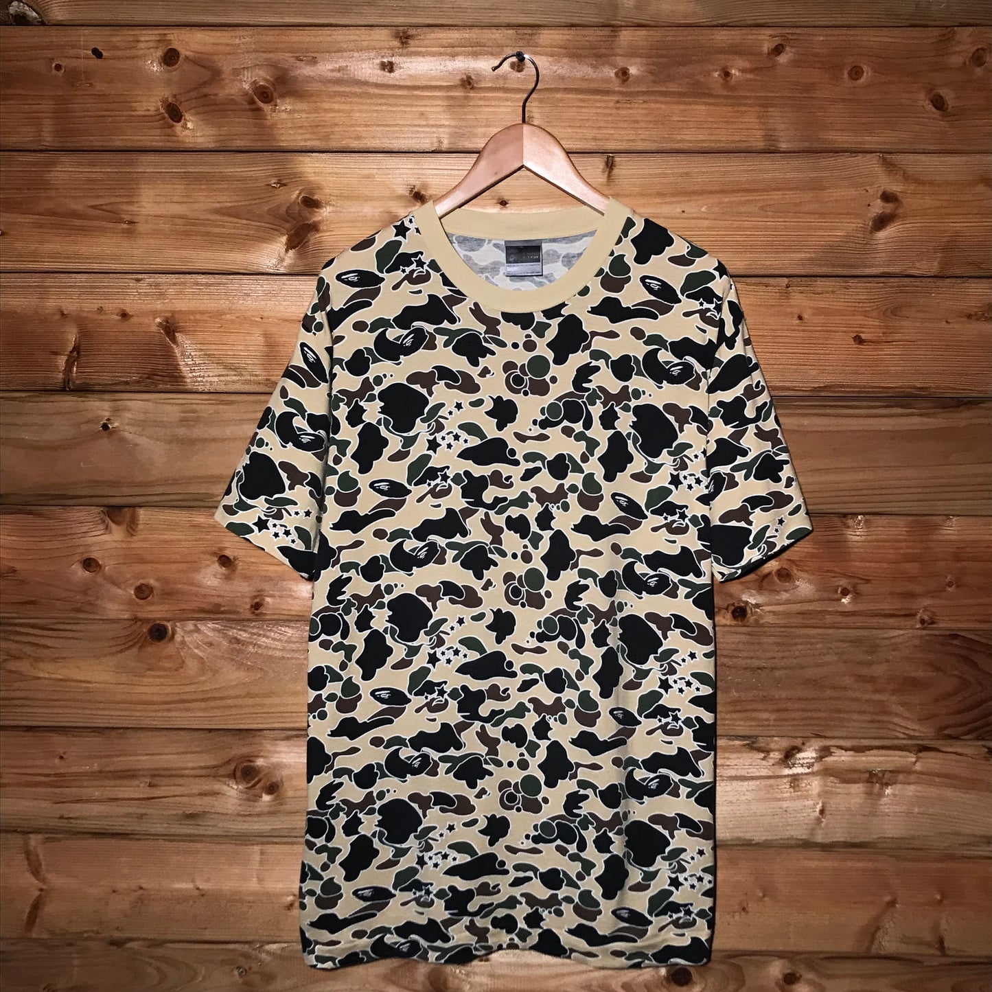 2001 Bape, A Bathing Ape Yellow Psyche Camo AOP t shirt