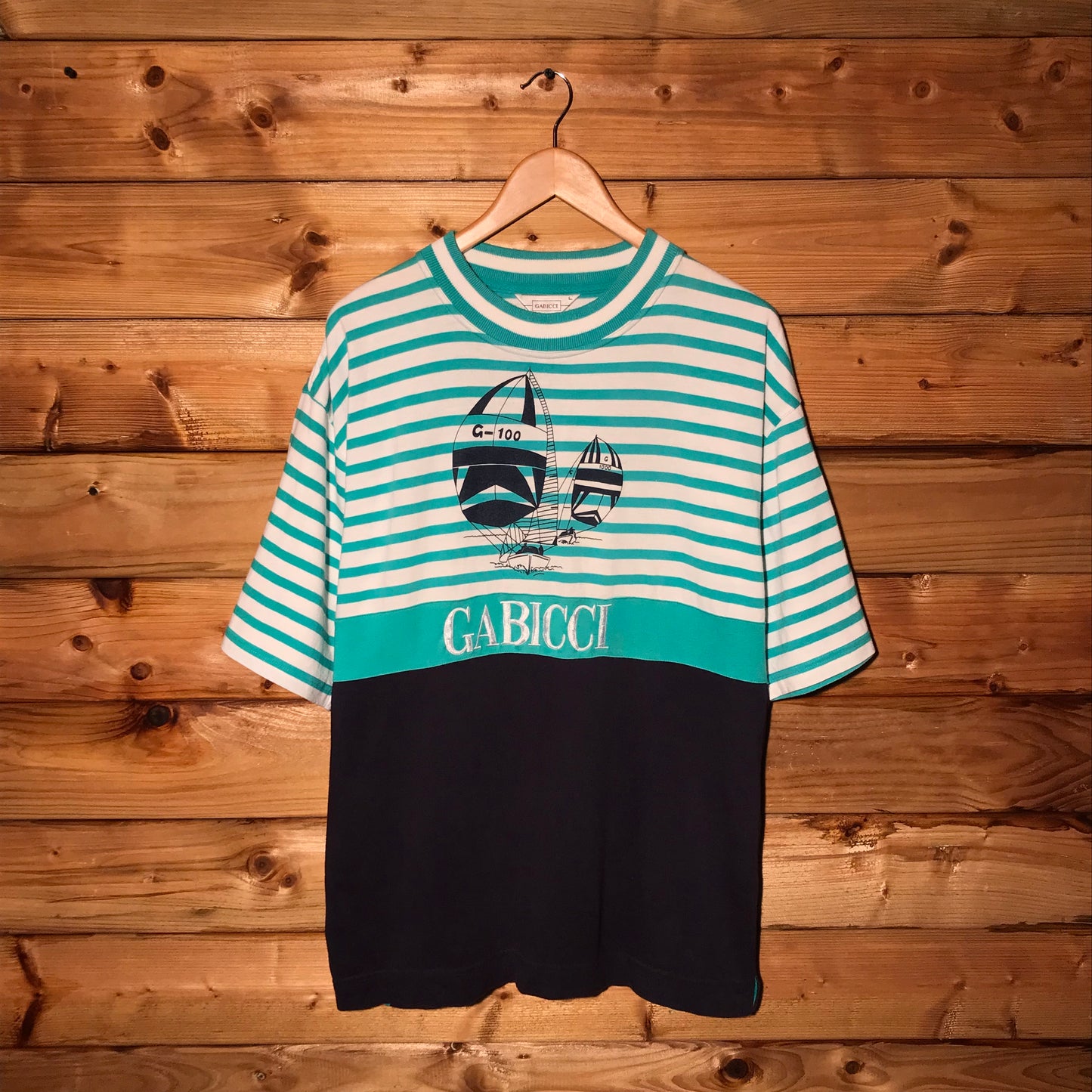 80s Gabicci Sailing Striped Spellout t shirt