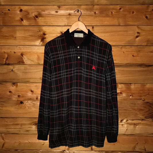 90s Burberry Nova Check Pattern long sleeve polo t shirt