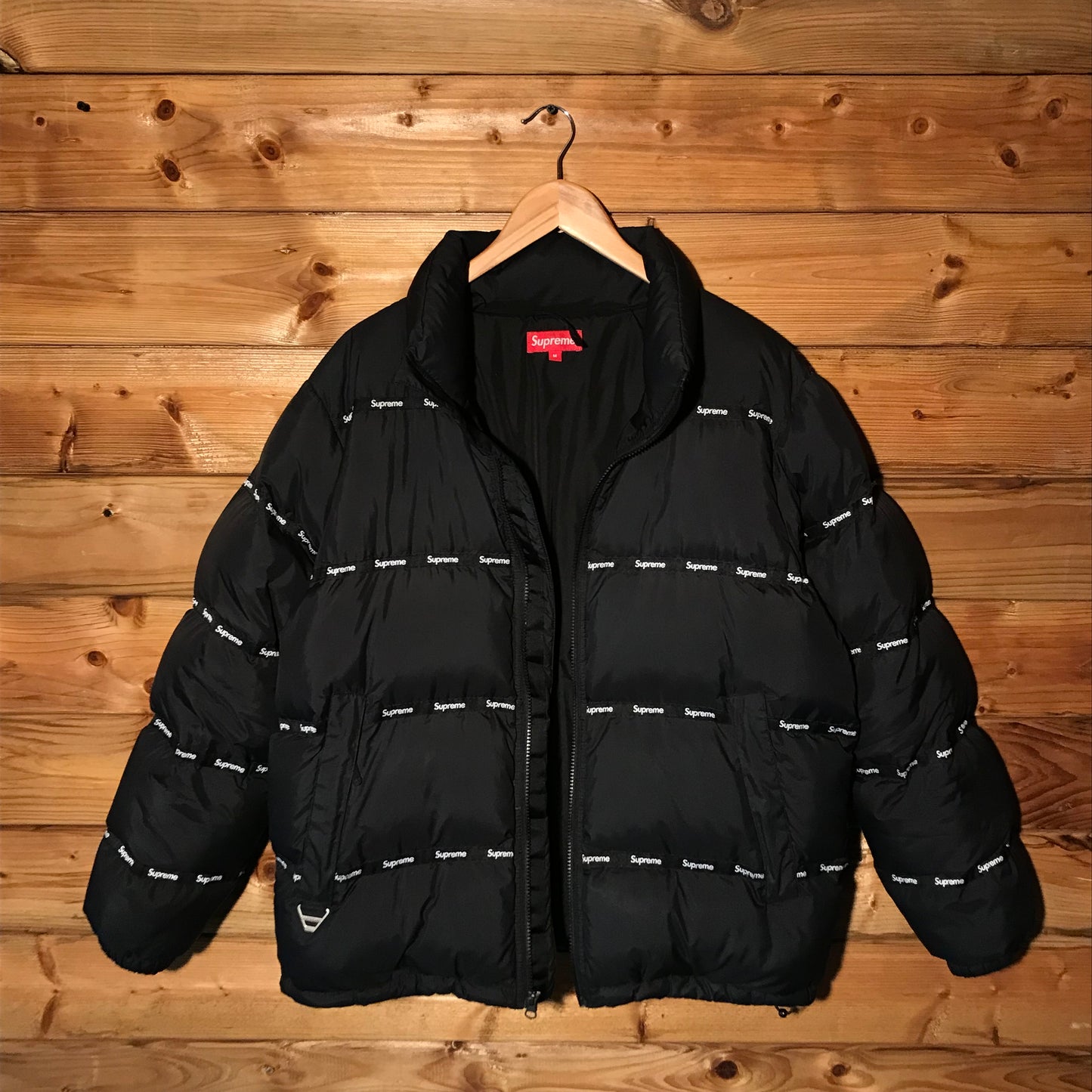 2016 Supreme Taped Repeat Spellout puffer jacket