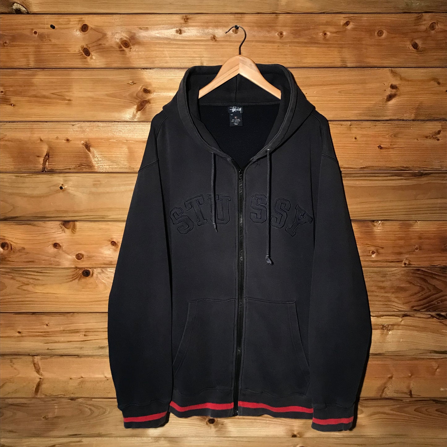 90s Stüssy Tonal Arc Spellout zip up hoodie