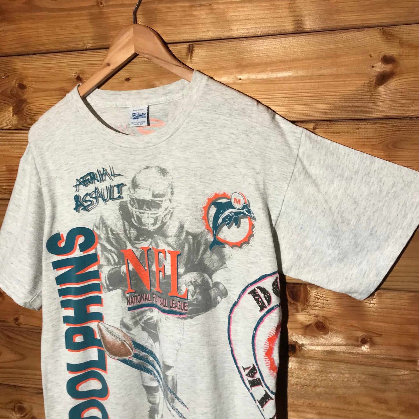 1990 Salem Sportswear NFL Team Miami Dolphins AOP t shirt