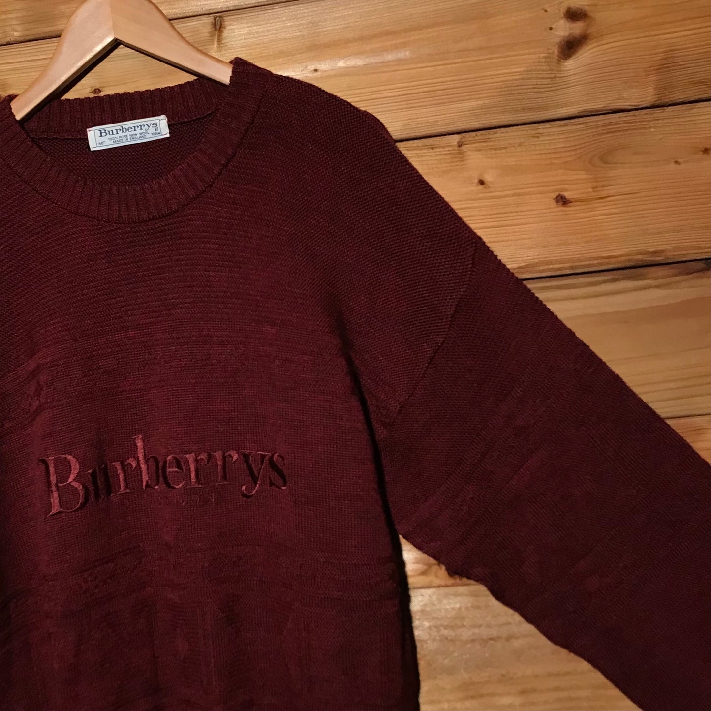 90s Burberry Centre Spellout Tonal Striped knit sweatshirt