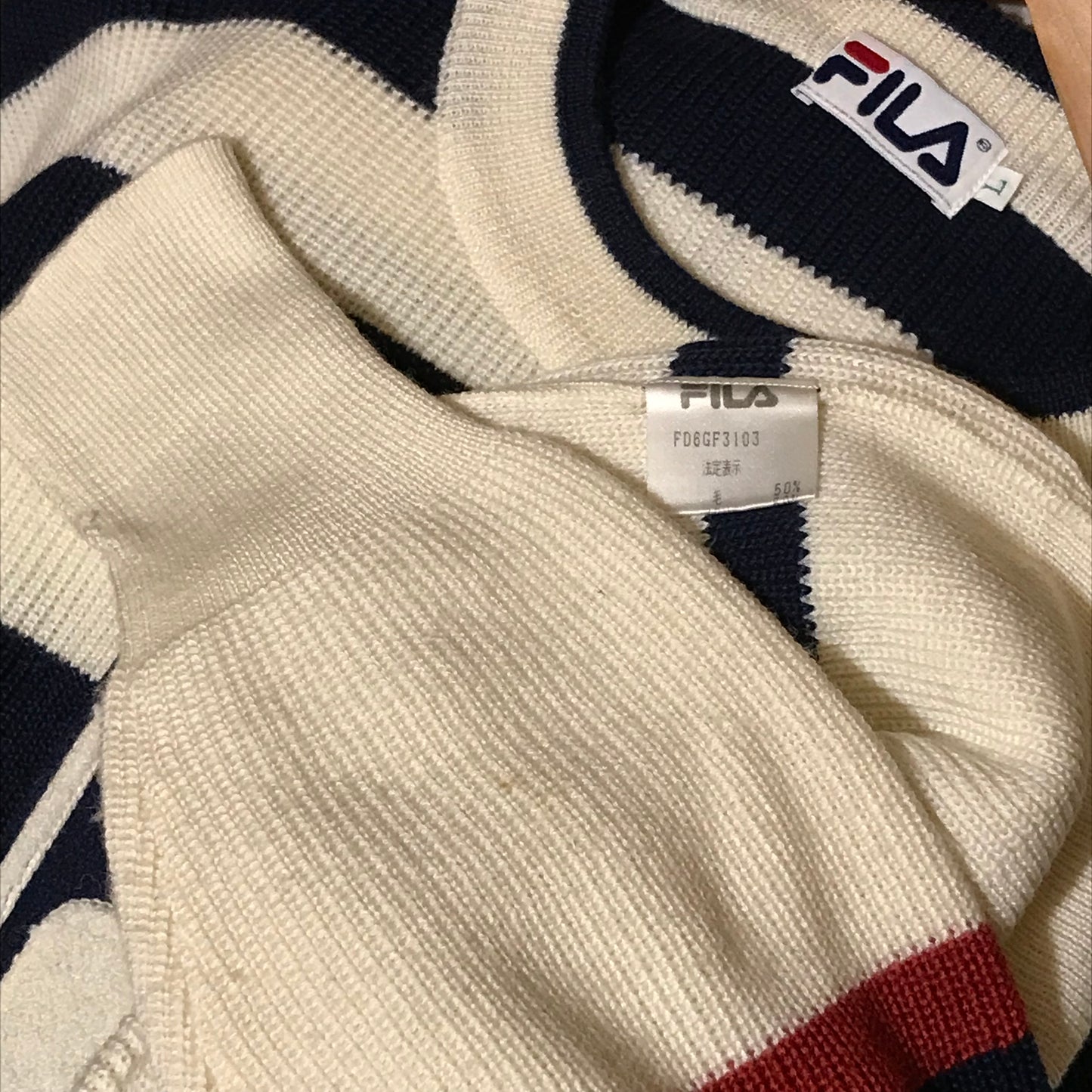 90s Fila Striped Centre Spellout knit sweatshirt