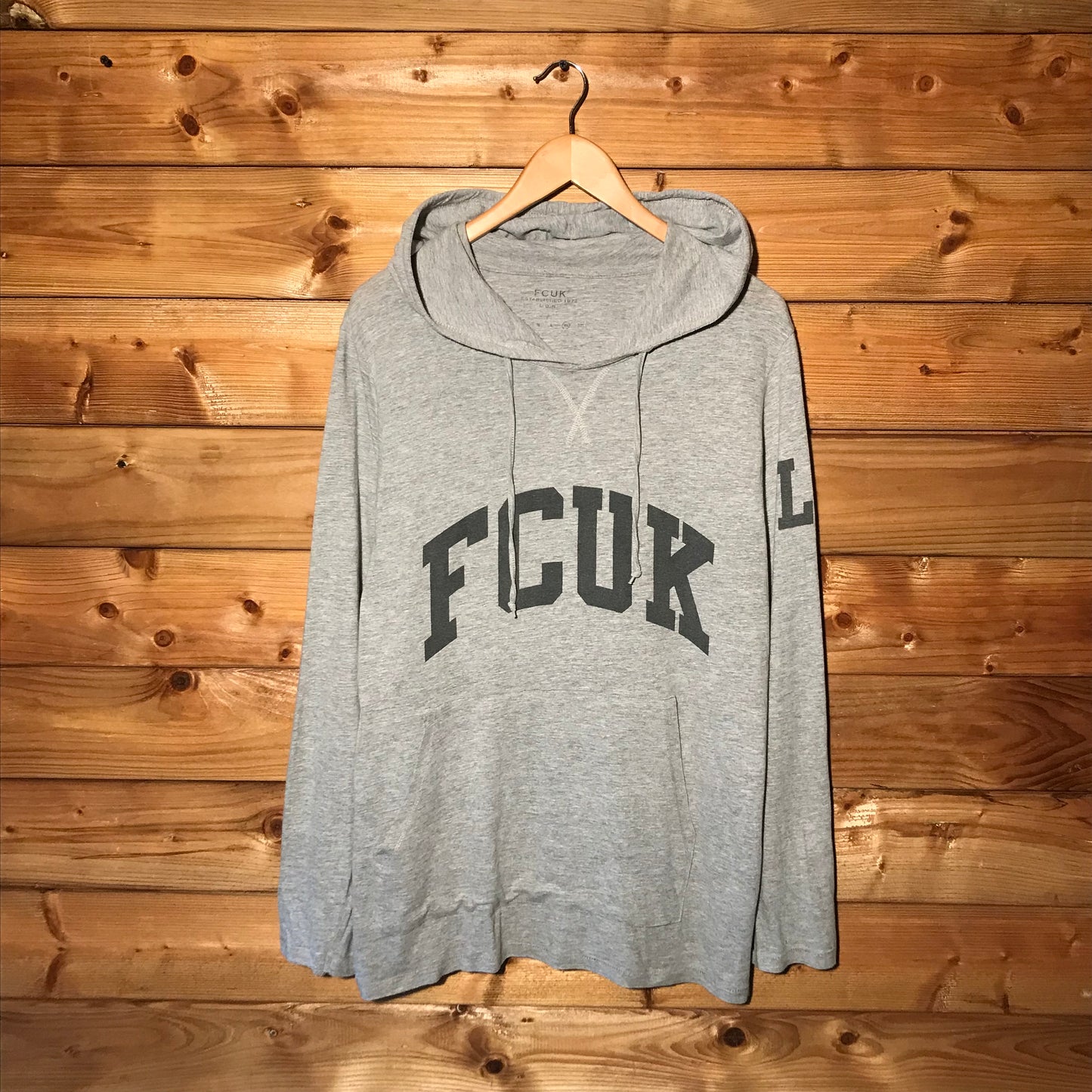 French Connection FCUK Spellout hooded long sleeve t shirt