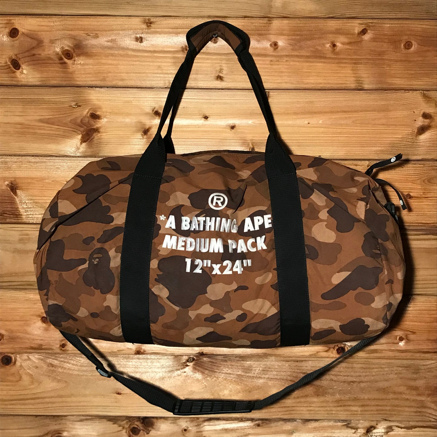 Bape, A Bathing Ape Brown Camo Medium Pack duffle bag