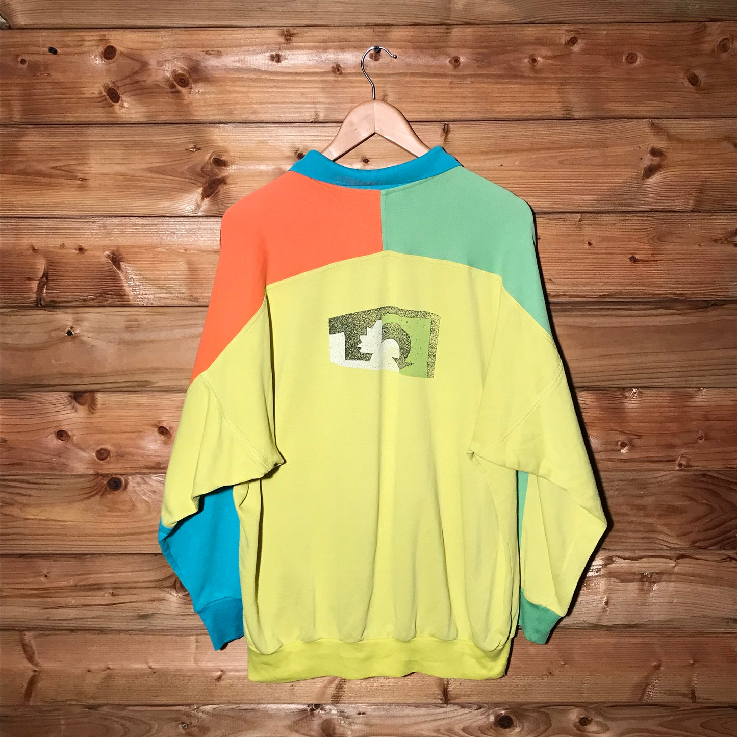 80s Adidas Abstract Colour Block long sleeve polo t shirt