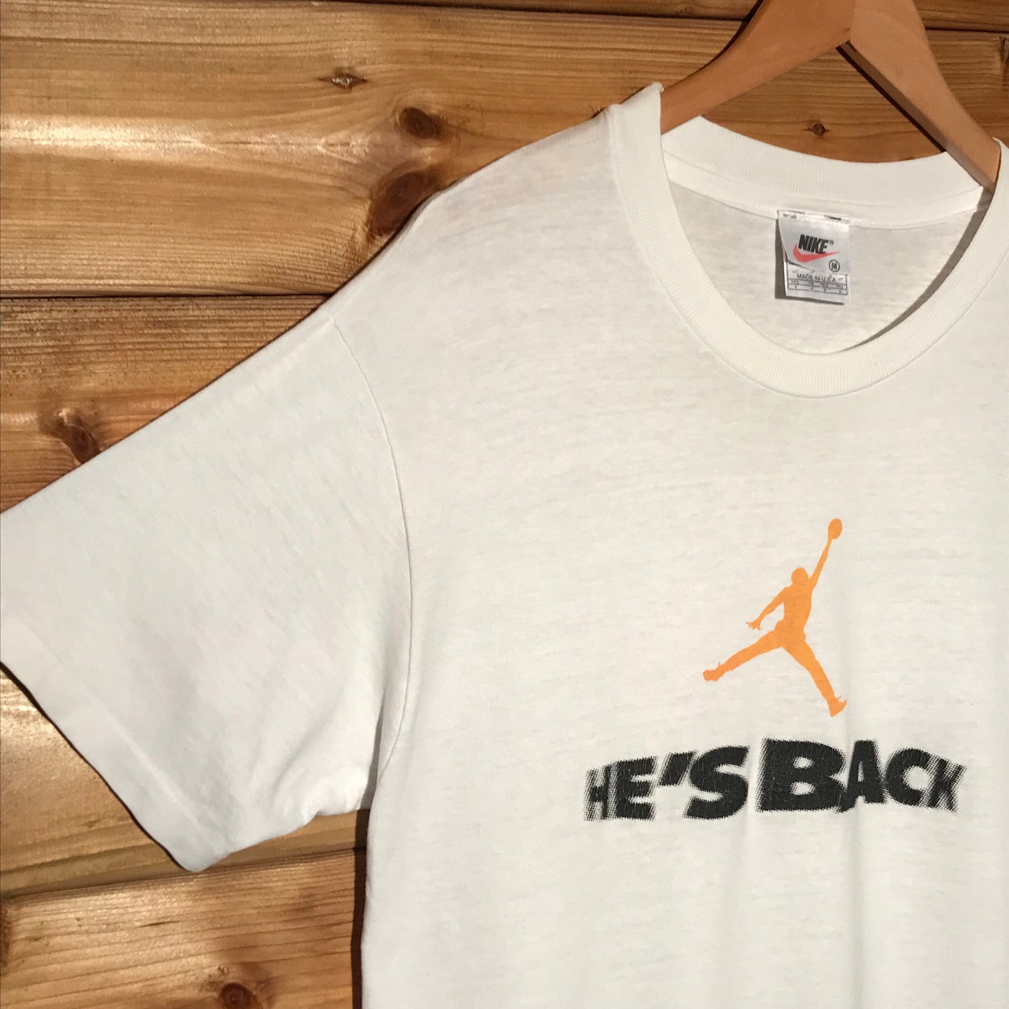 90s Nike Air Jordan He's Back Centre Spellout t shirt