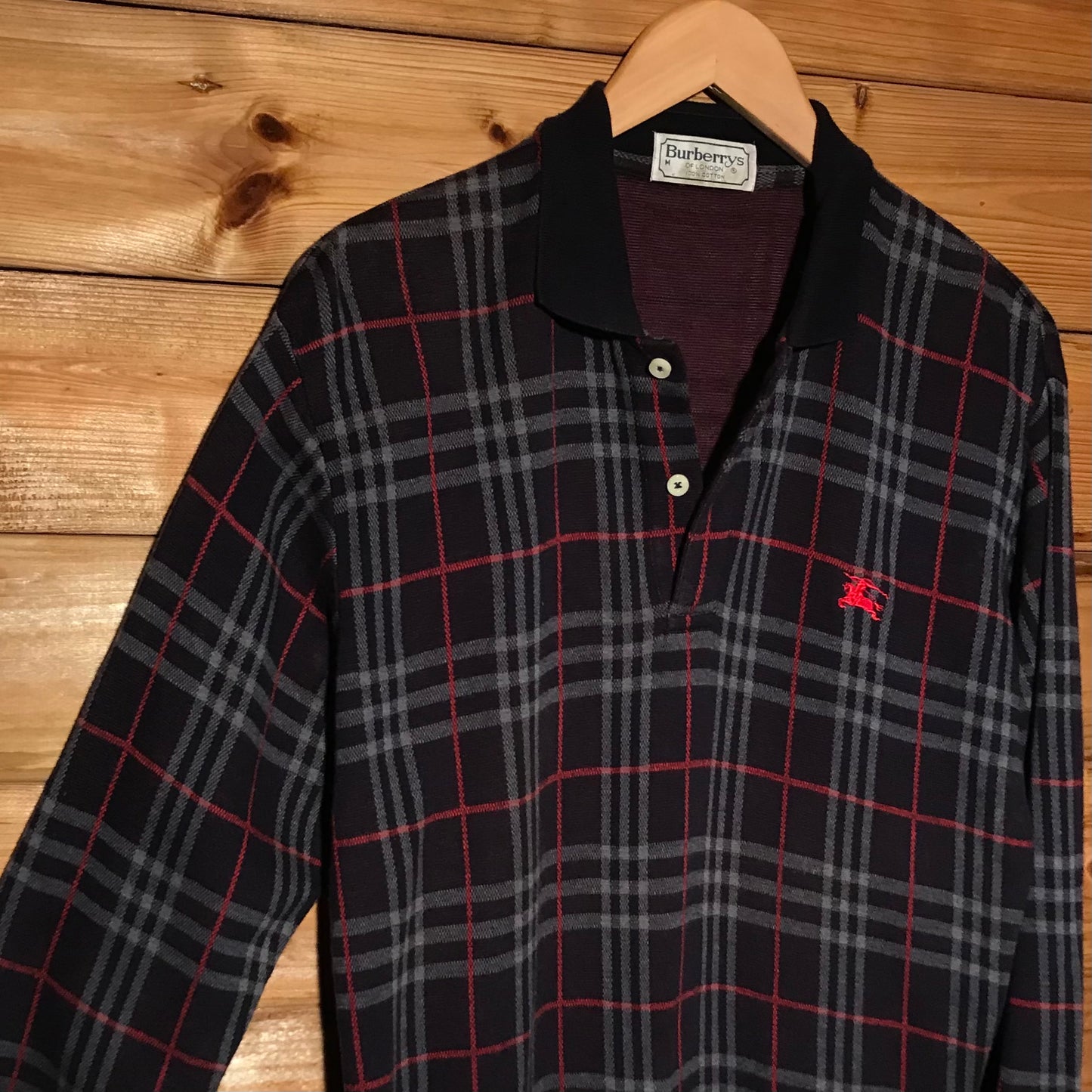 90s Burberry Nova Check Pattern long sleeve polo t shirt