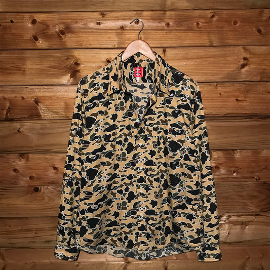 Bape, A Bathing Ape Yellow Psyche Camo AOP long sleeve button up shirt