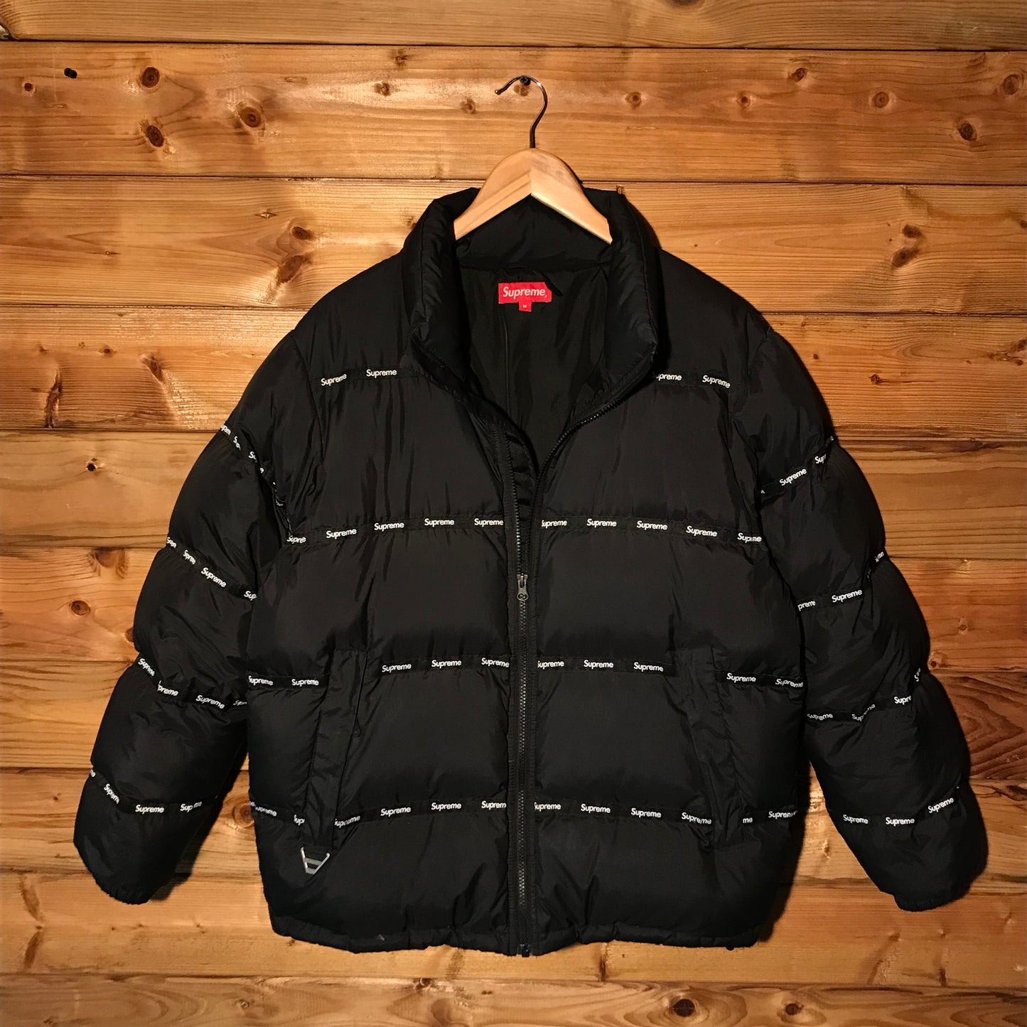 2016 Supreme Taped Repeat Spellout puffer jacket