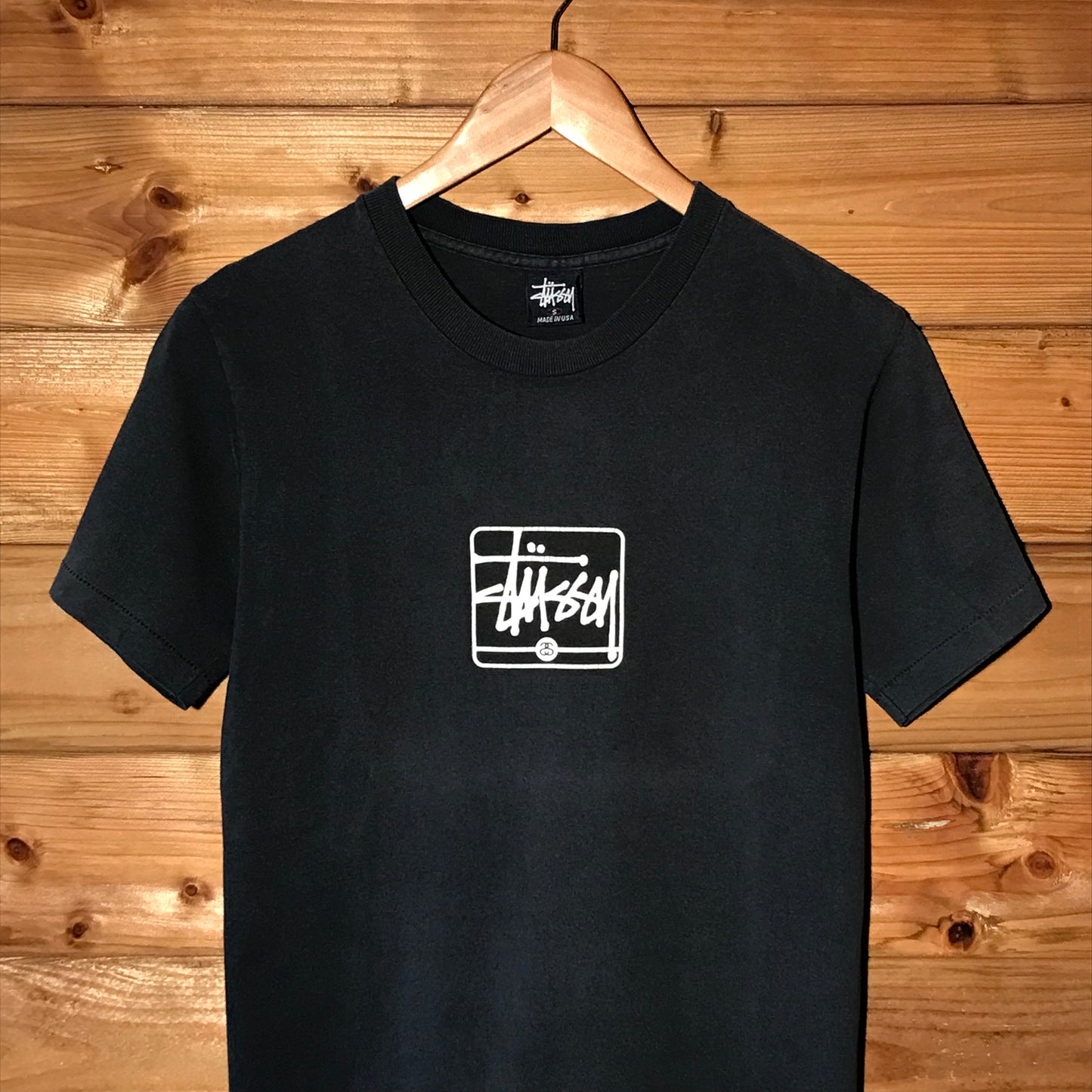 90s Stüssy Boxed Centre Script Spellout t shirt