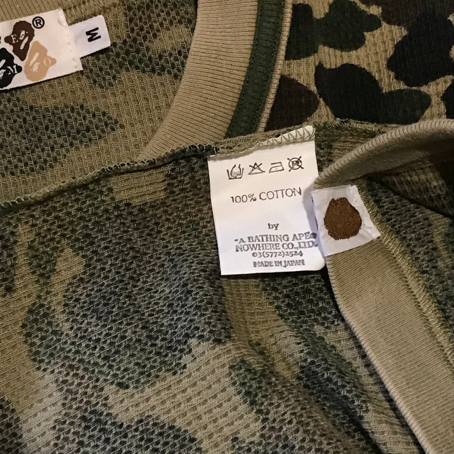 Bape, A Bathing Ape Green Camo AOP Waffle Knit ringer t shirt