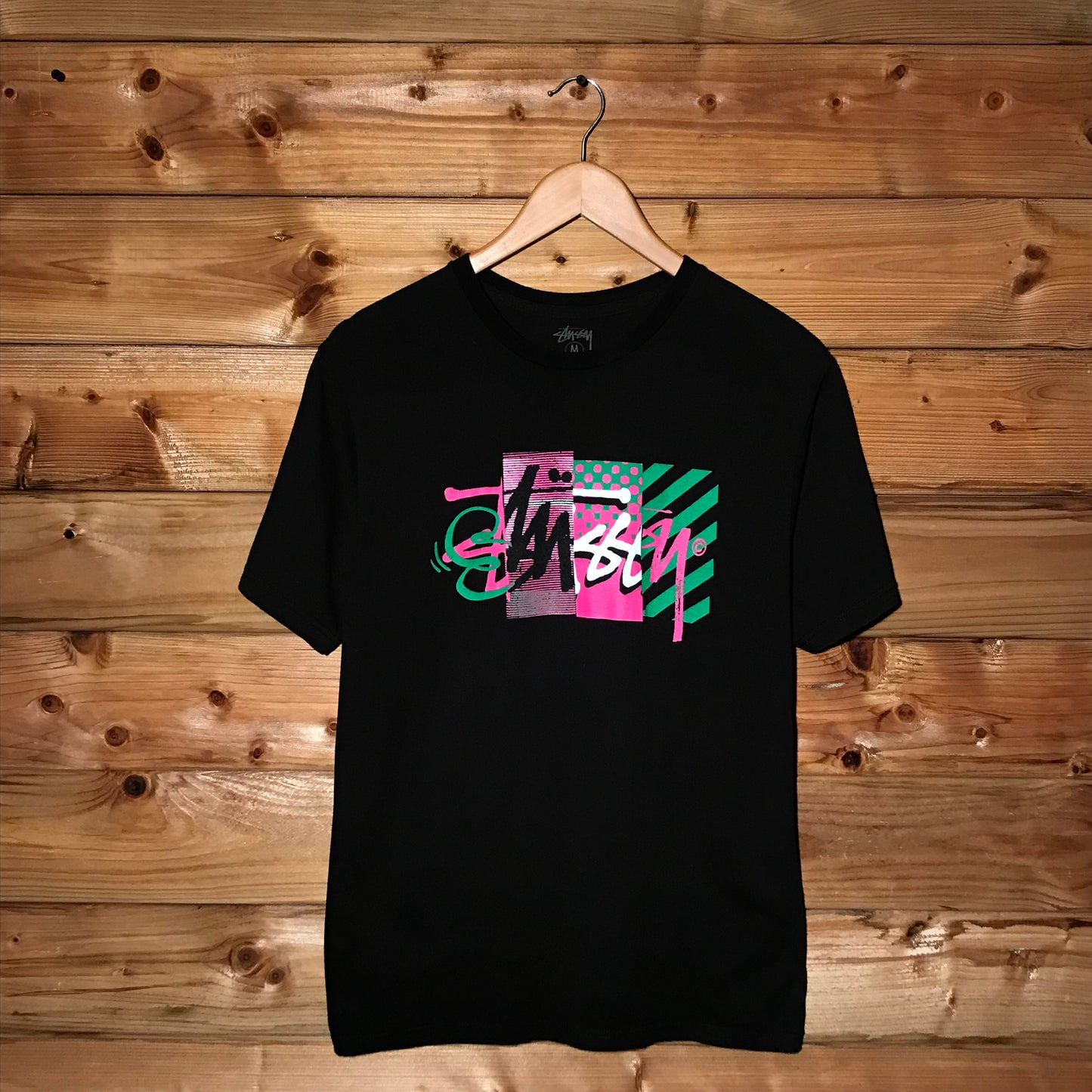 Stüssy Neon Mixed Script Spellout t shirt