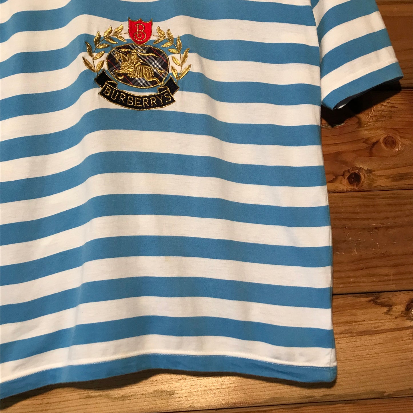 90s Burberry Equestrian Knight Striped AOP t shirt