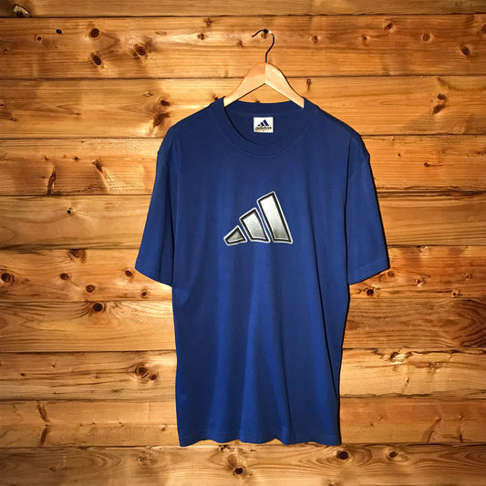 90s Adidas 3D Centre Striped Logo t shirt