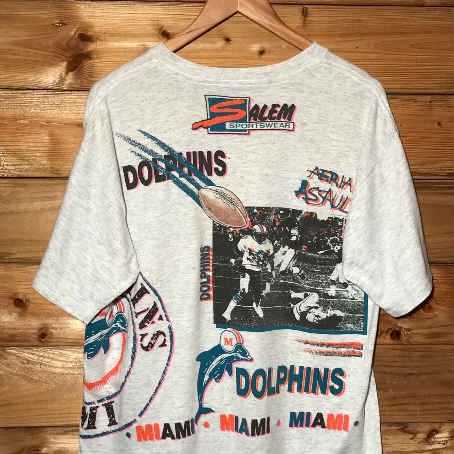 1990 Salem Sportswear NFL Team Miami Dolphins AOP t shirt