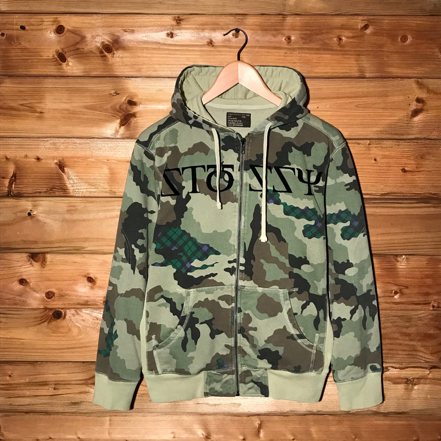 Stüssy Outer Gear Tartan Camo Spellout zip up hoodie