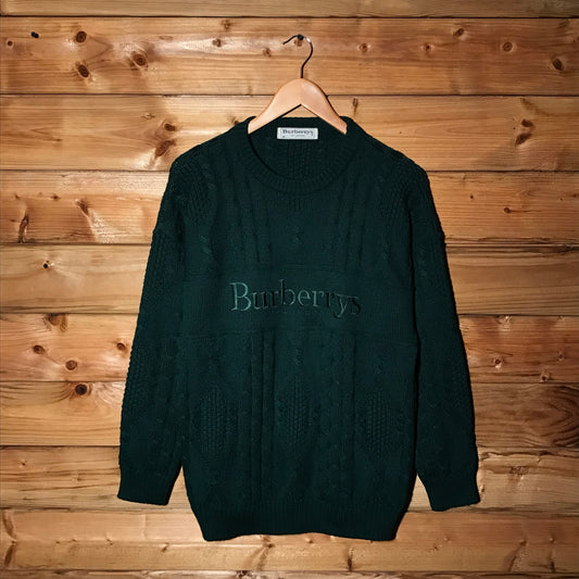 90s Burberry Centre Spellout cable knit sweatshirt