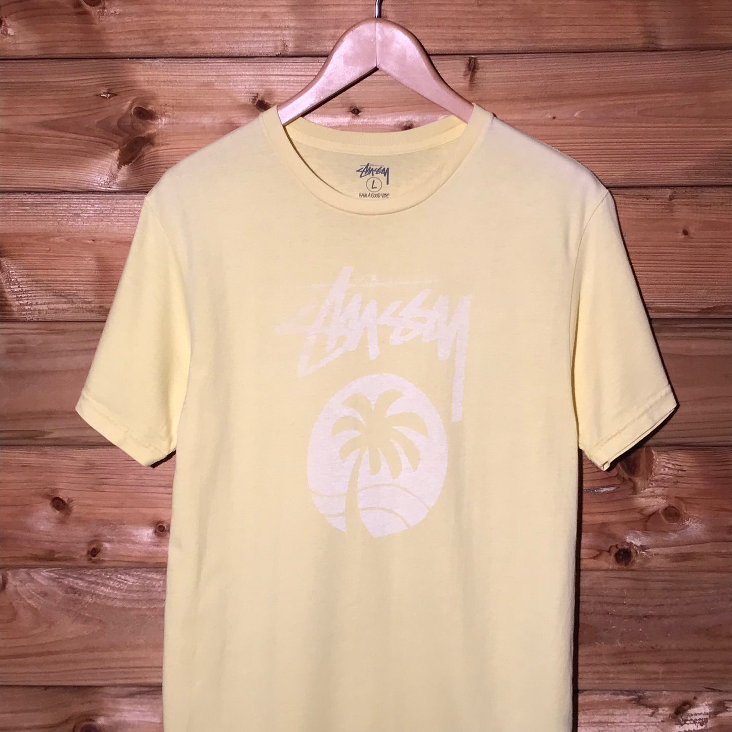 Stüssy Guam Palm Tree Centre Script Spellout t shirt