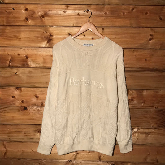 90s Burberry Centre Spellout cable knit sweatshirt