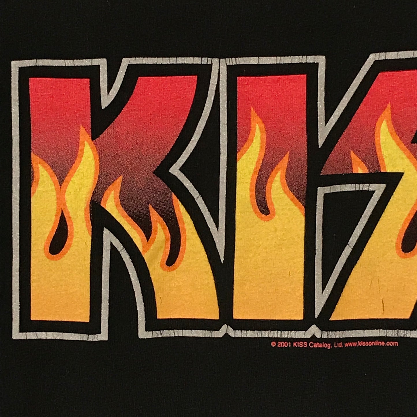 2001 Kiss Flame Centre Spellout Band t shirt