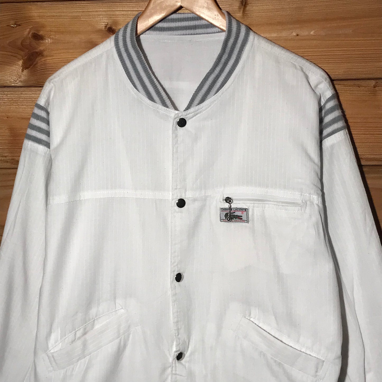 80s Lacoste Chemise Patch Striped bomber jacket