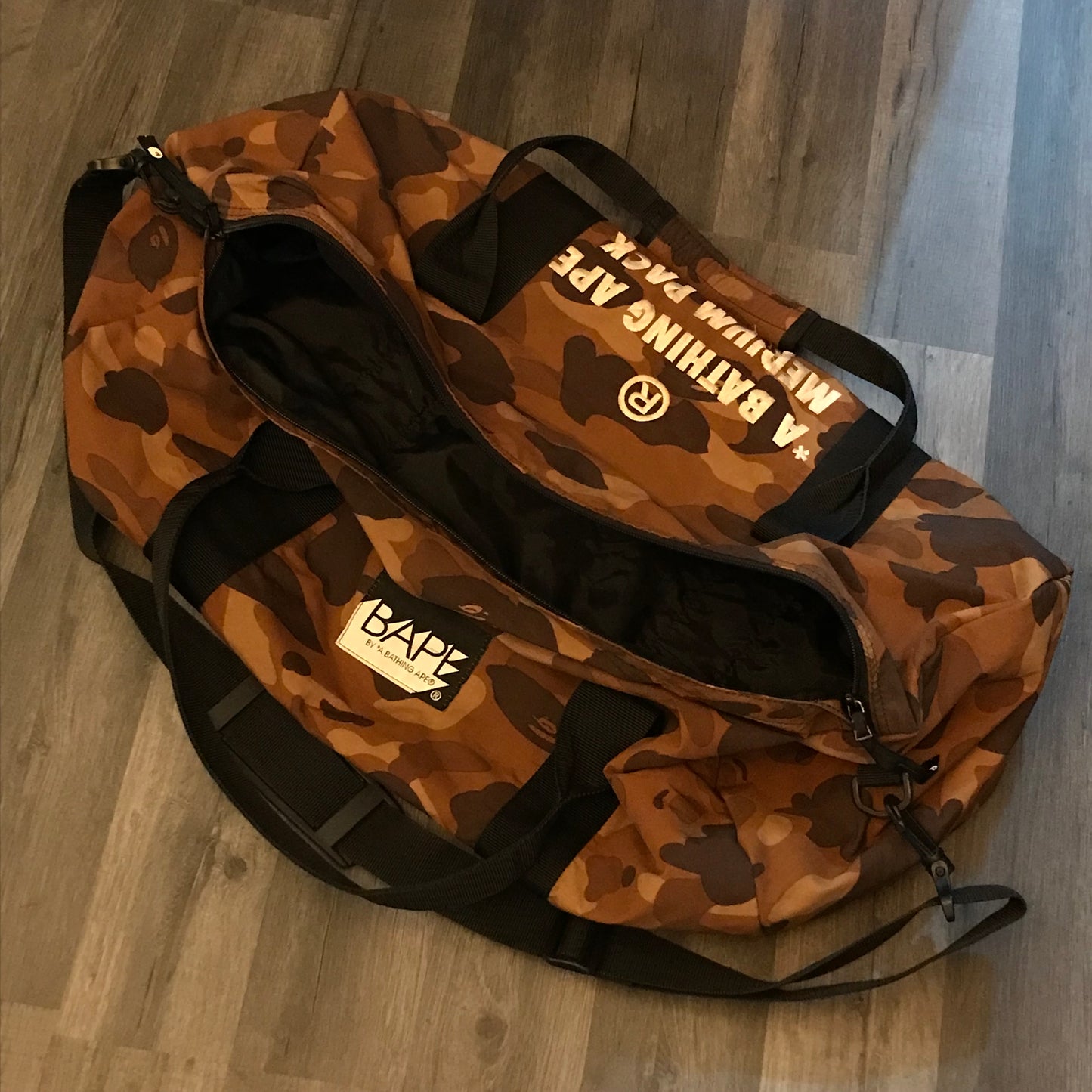 Bape, A Bathing Ape Brown Camo Medium Pack duffle bag