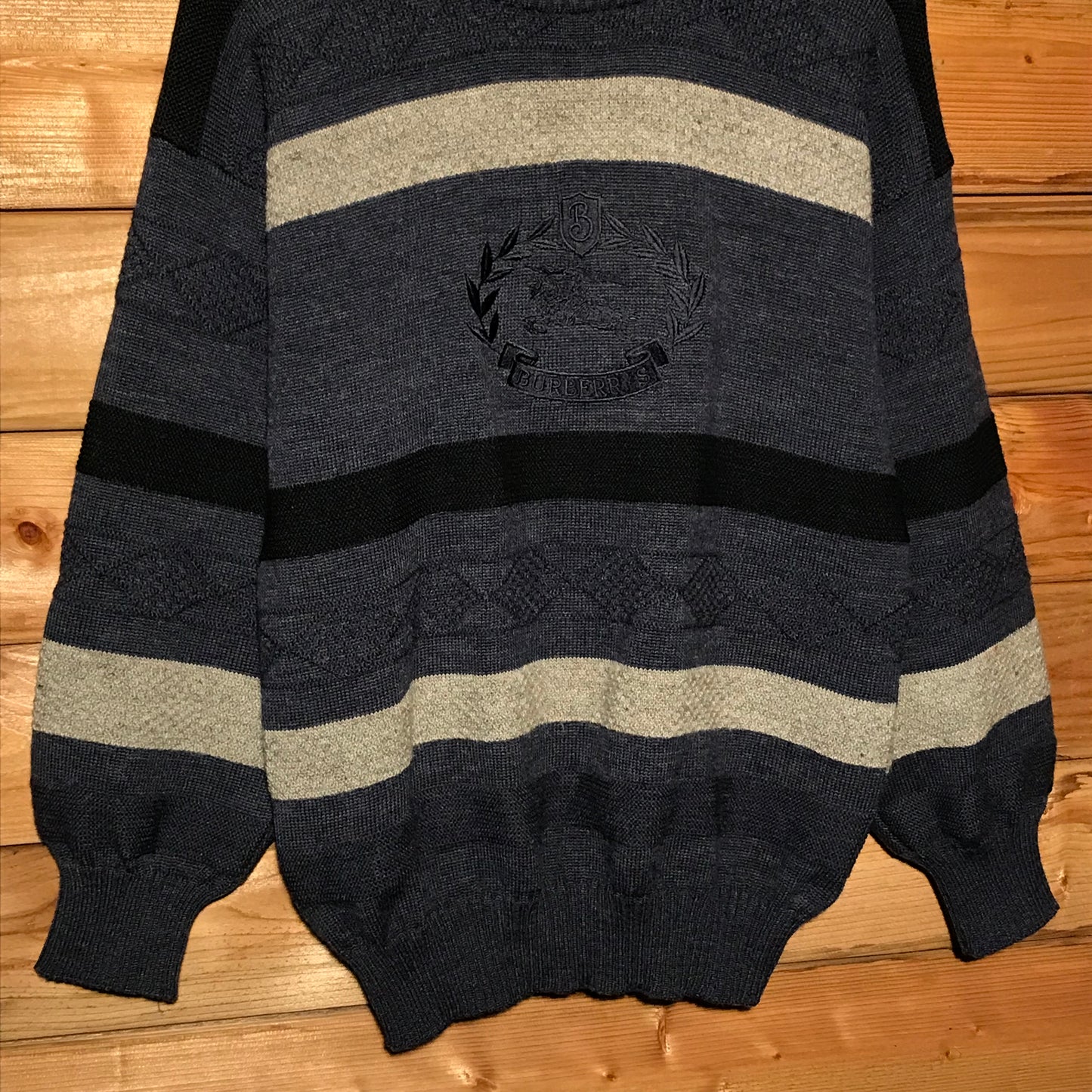 90s Burberry Knight Crest Striped knit sweatshirt