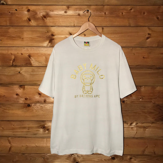 2008 Baby Milo, A Bathing Ape Gold Foil Spellout t shirt